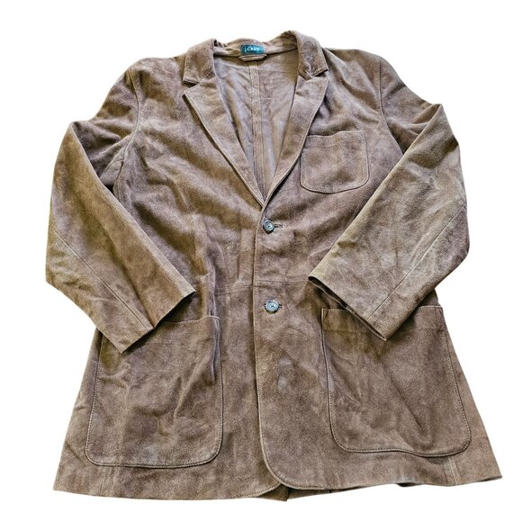 J. Crew Mens Brown Suede Blazer Coat Pockets Two-Button Lined Jacket L - Picture 1 of 16